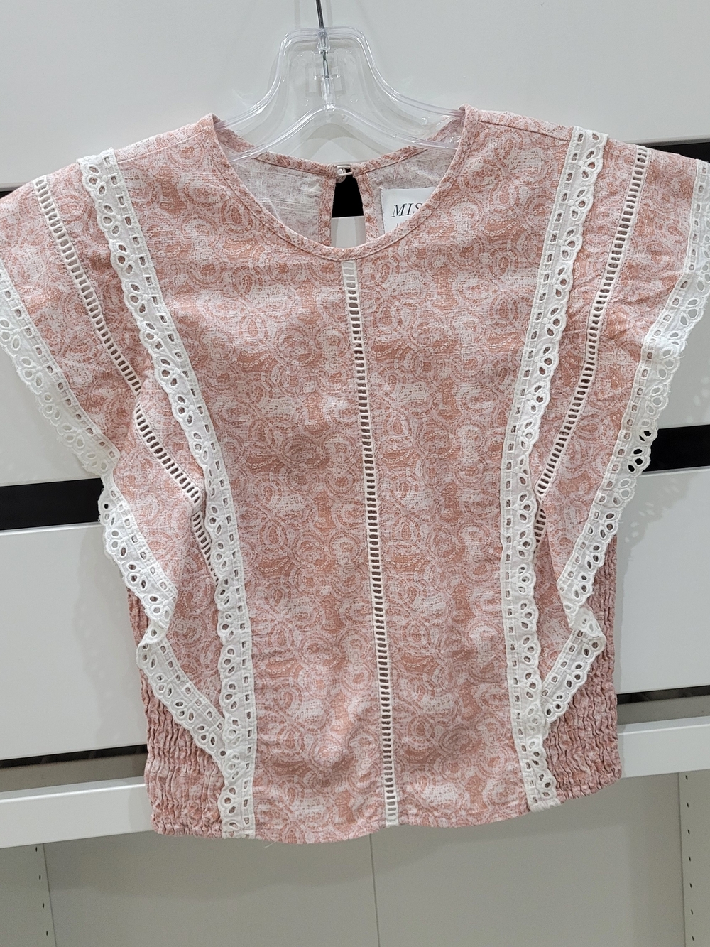Misa Los Angeles Pink Floral Eyelet Ruffle Top
